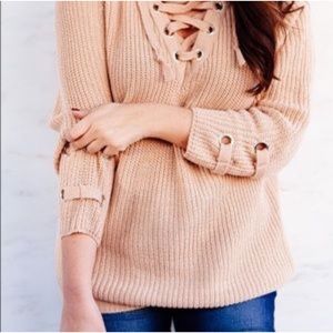 Tan lace up sweater